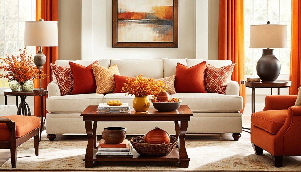 Warm color palette design in a living room